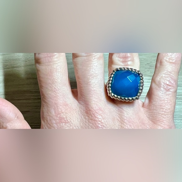 Vintage Designer Signed Aluma (AIL) Blue Turquoise Doublet Ring, Size 7 - Picture 8 of 10